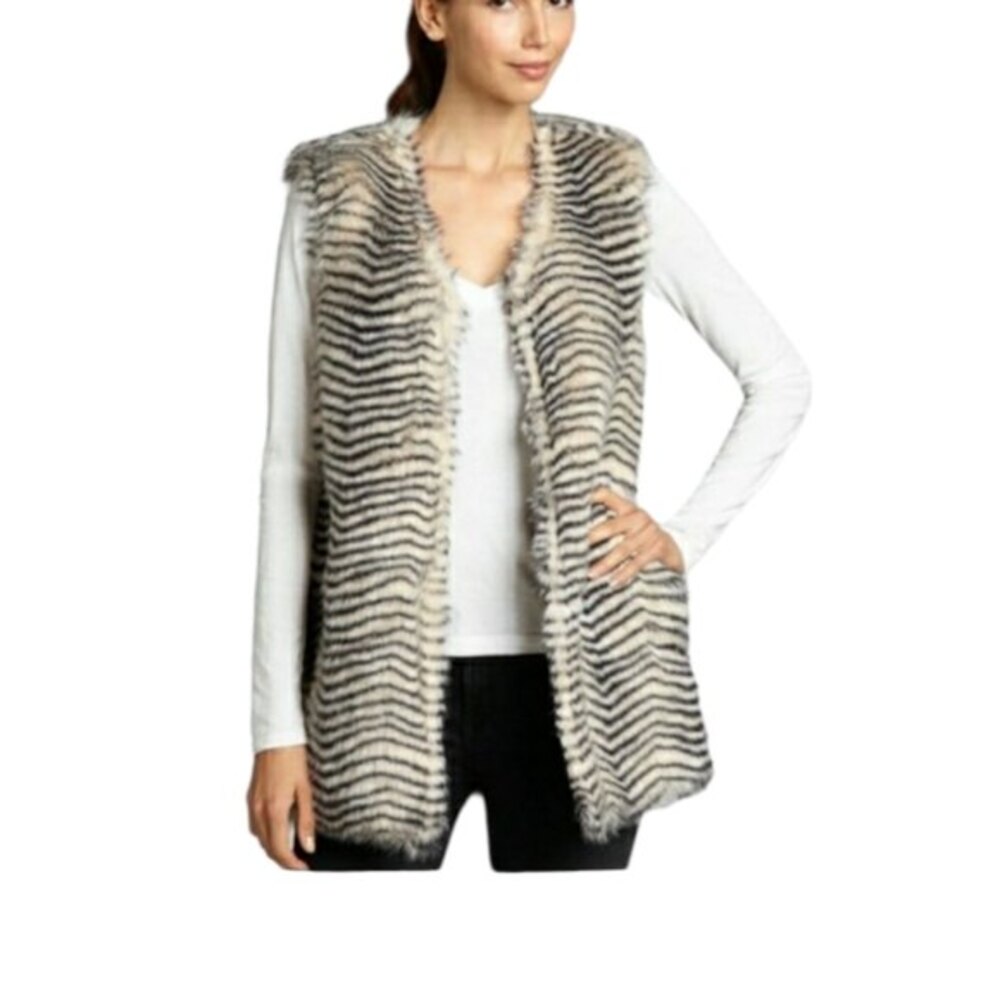Betsey Johnson Fur Furry Striped Vest Med